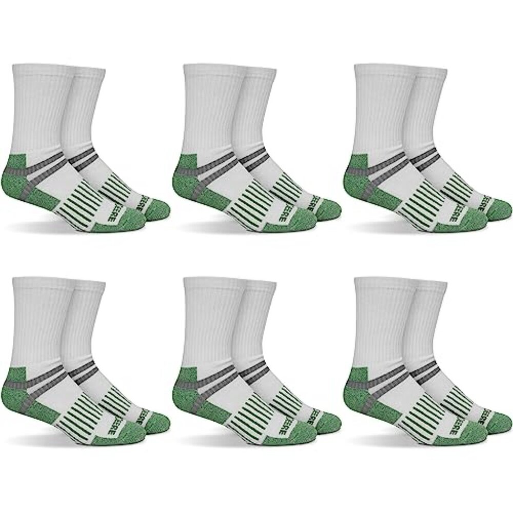 NWT John Deere Men’s White and Green Work Hiking Socks 6 Pairs Size 8-12 - Picture 2 of 4